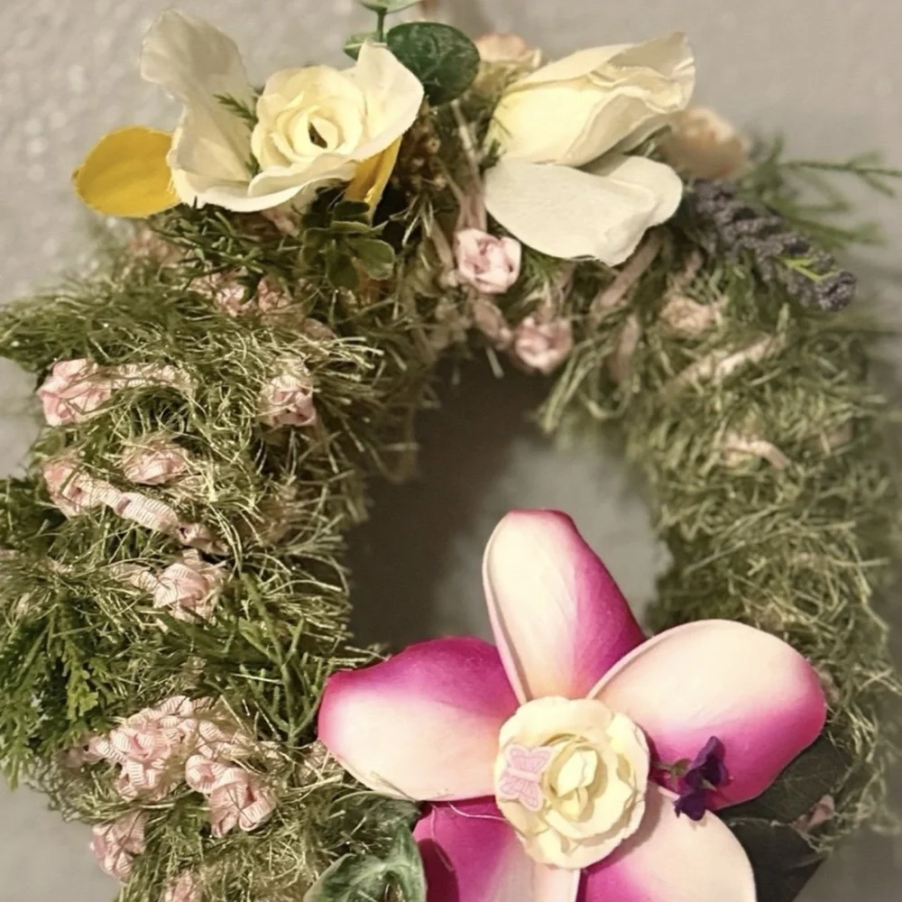 808 beads Floral Wreath with Pink and Cream Flowers